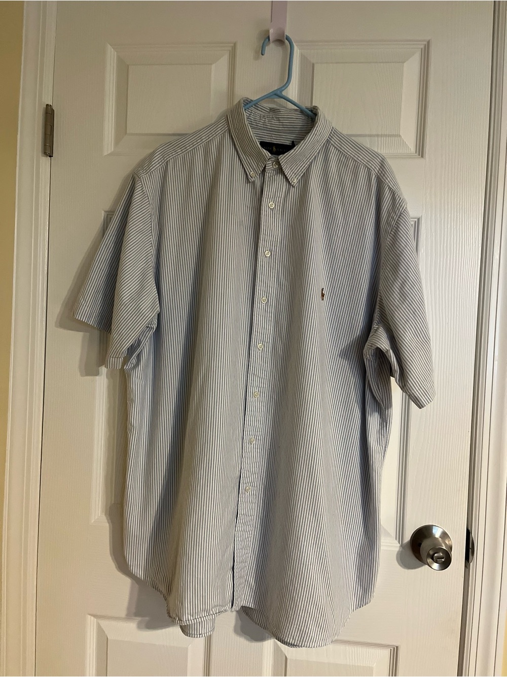 Ralph Lauren Light Blue & White Pinstripe Short-Sleeve Button-Down Shirt